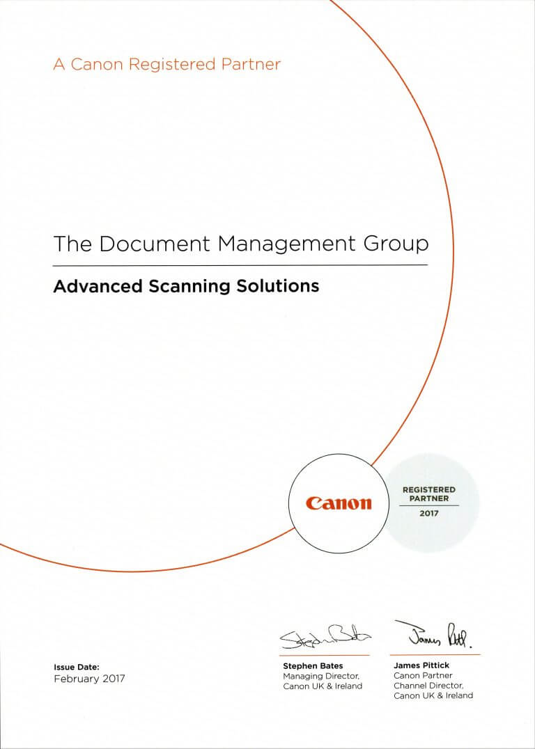 Canon Prestigious Award - Advanced Scanning Solutions - The DM Group